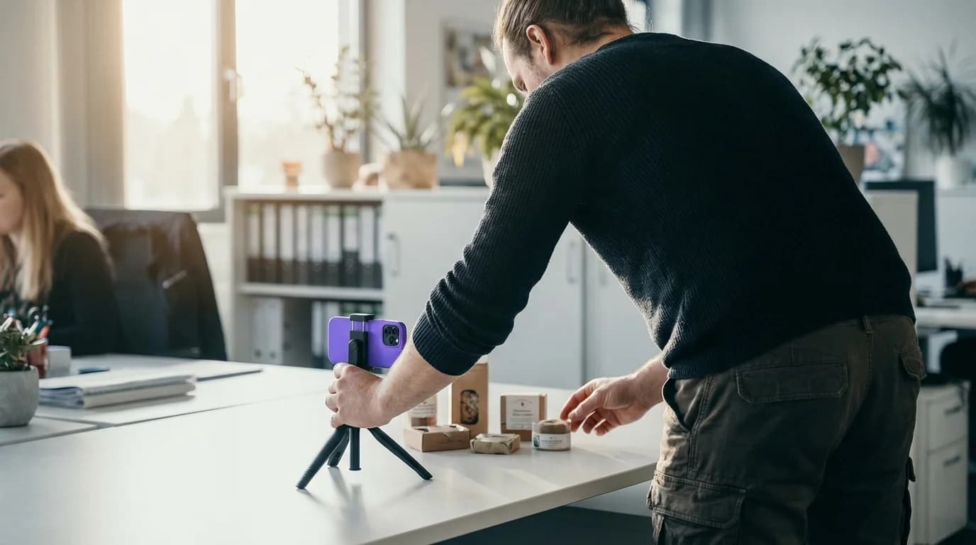 KI-generiertes Produktfoto in einem virtuellen Studio mit professioneller Beleuchtung