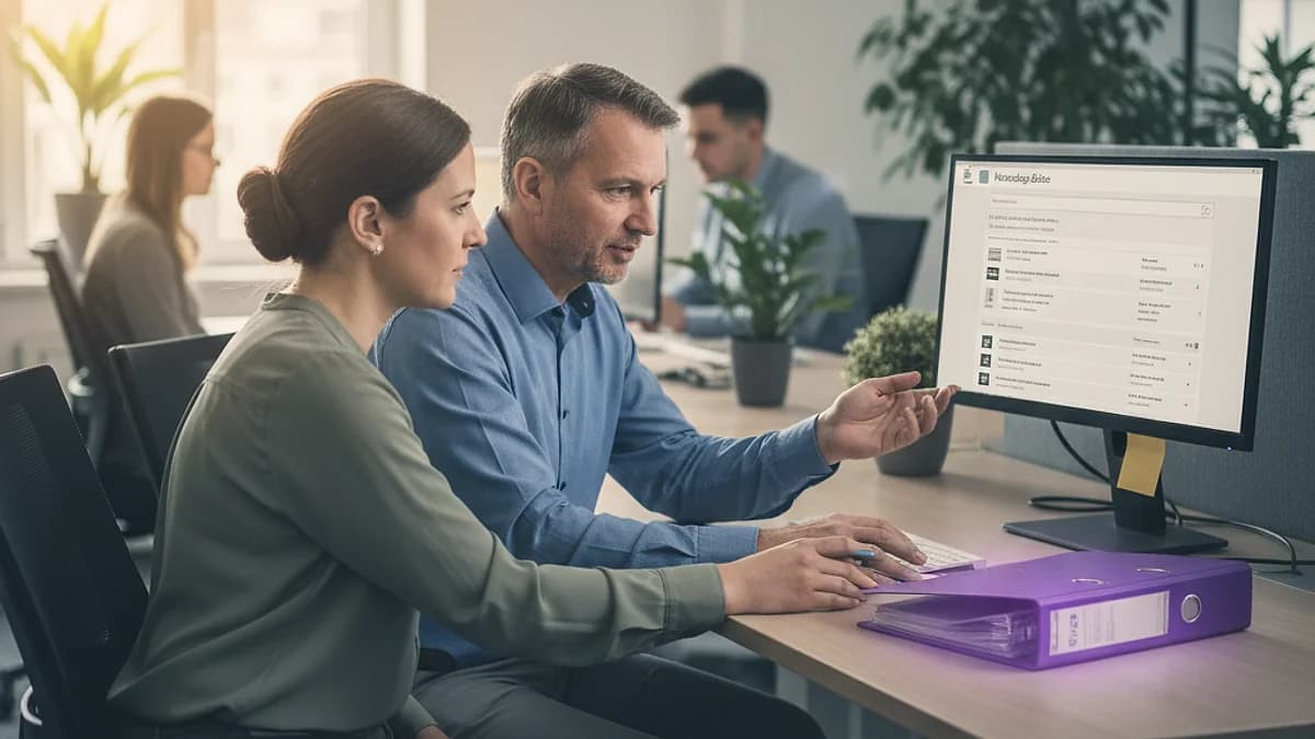 Zentrale KI-Wissensdatenbank für Unternehmen: Server-Infrastruktur mit vernetzten Datenströmen in violettem Licht