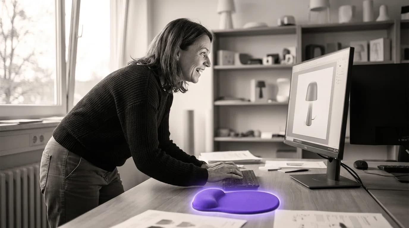Person am Laptop generiert professionelle Marketingbilder mit Googles Nano Banana 2 in einem modernen Büro