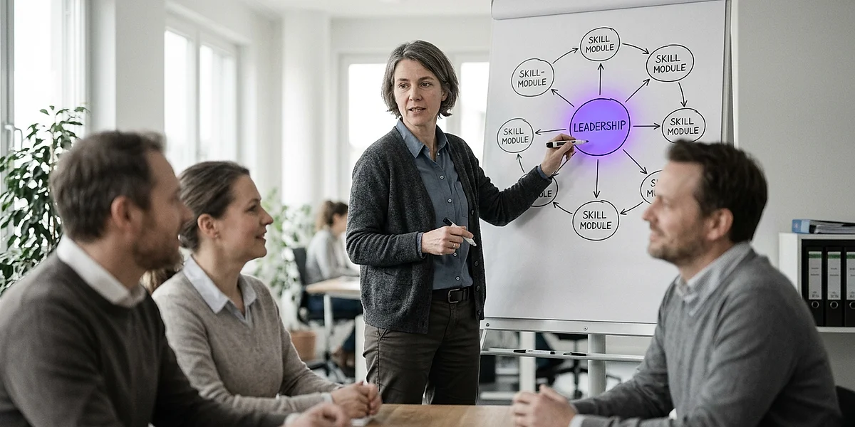 Team diskutiert Skills-Architektur am Whiteboard